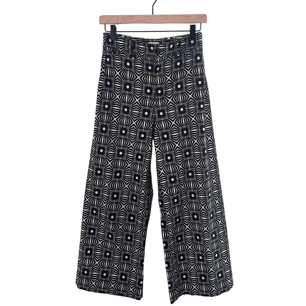 Maeve Anthropologie High-Rise Wide-Leg Pants Size 26 Black White Pattern